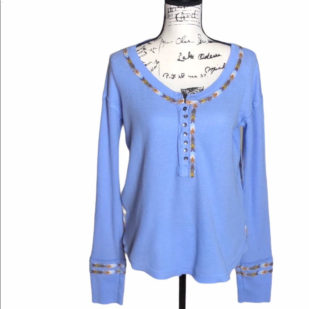 Free People Embroidered Thermal Long Sleeve Top Size M